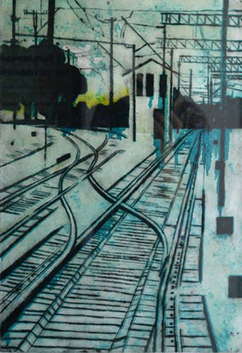 &laquo;Railway Station&raquo; by Elisa Mazur [2013] (engraving and monotype on paper)