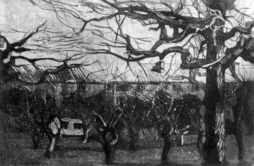 Frosty December Day by Eliza Mazur [2015] (woodcut technique)