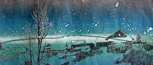 &laquo;Mountain Village&raquo; by Eliza Mazur [2015] (linocut)