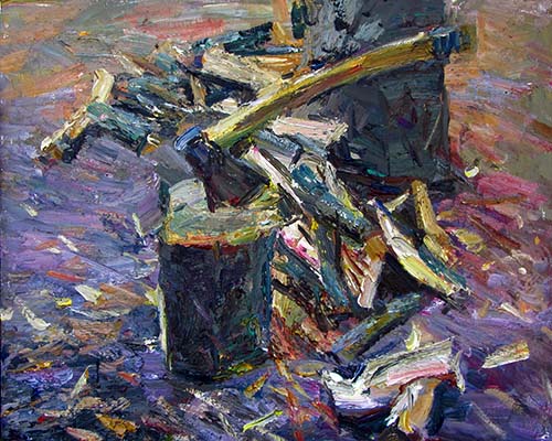 Splitting Firewood by Maksym Mazur [2015] (oil on canvas)