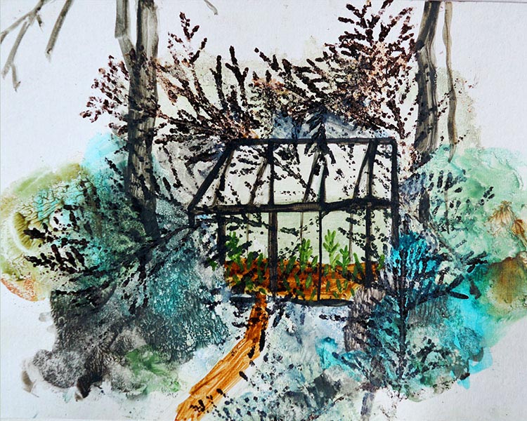 &laquo;Greenhouse&raquo; by Yelyzaveta Mazur [2017] 17×22cm, mixed media